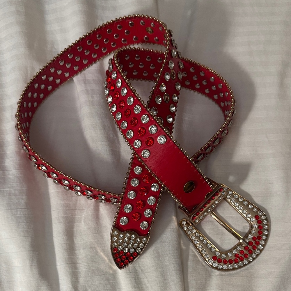 Glamorous Red Crystal Studded Belt
